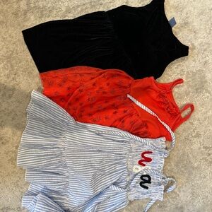 2T Girls Dress Bundle – 3 Dresses (Velvet, Red Star, Blue Striped)